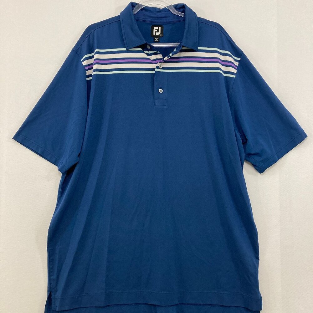 FootJoy size 2XL Navy Striped Short Sleeve Polo Shirt‎ Stretch Active Golf